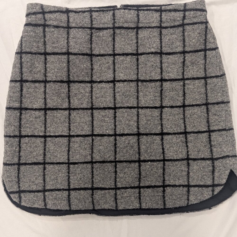 Madewell Gray Black Windowpane Wool Mini Skirt Size 2 NWOT Scalloped Lined Short